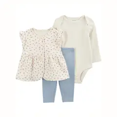 CARTER'S - Conjunto 3 Piezas Polerón, Calza y Body Bebé Niña