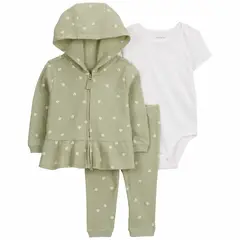 CARTER'S - Conjunto 3 Piezas Poleron, Calza Y Body Bebé Niña Bebé Niña