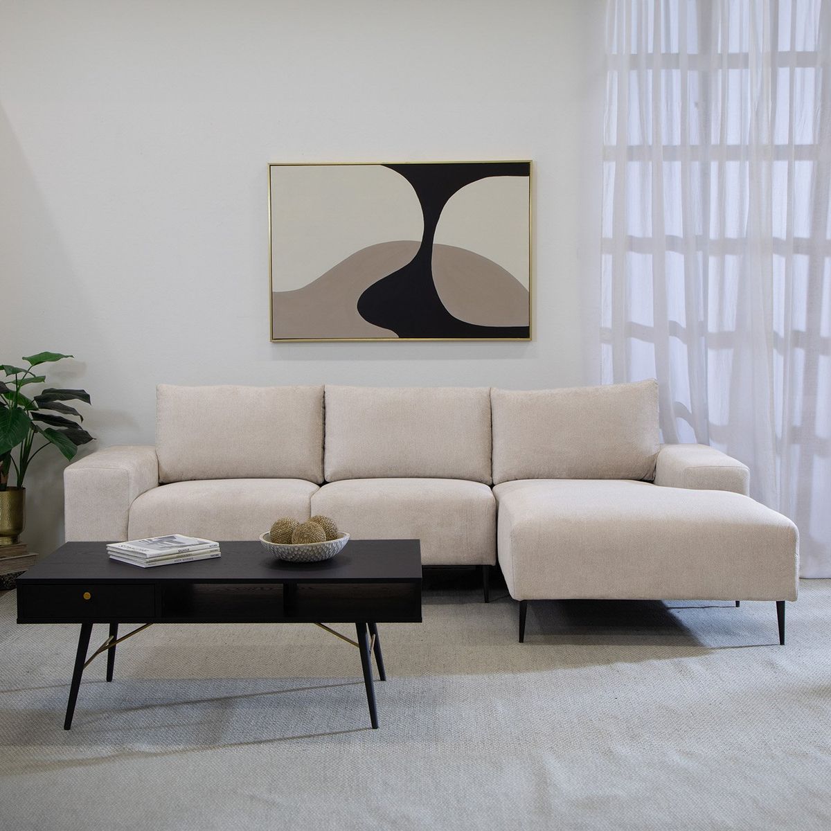 DANIELS - Sofá Seccional 3 Cuerpos Chaise Ivory Derecho Lino Daniels