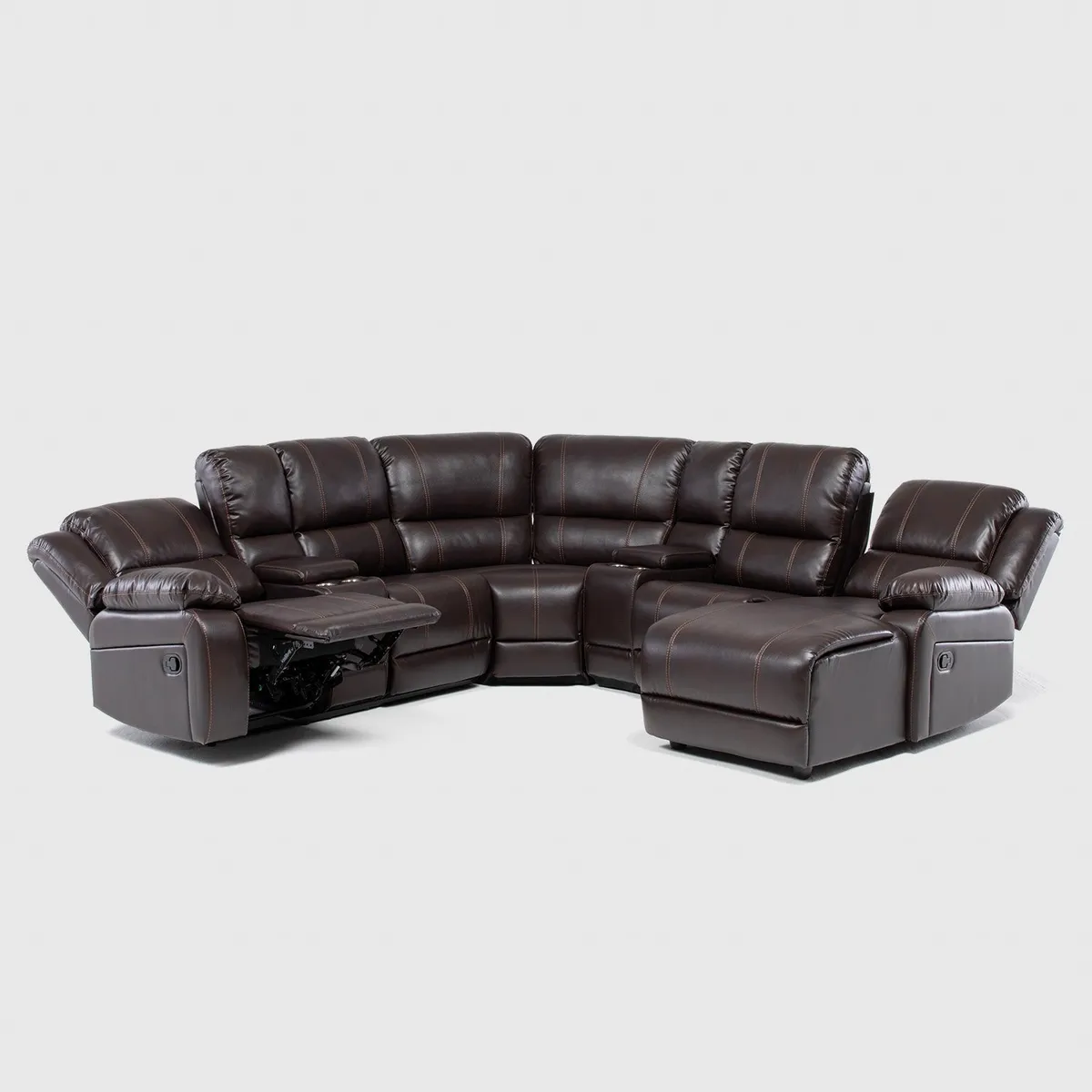 DANIELS - Sofá Seccional 5 Cuerpos Chaise Derecho 2 Posa Vasos Leather Air Daniels