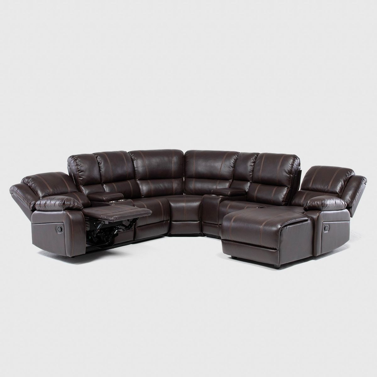 DANIELS - Sofá Seccional 5 Cuerpos Chaise Derecho 2 Posa Vasos Leather Air Daniels