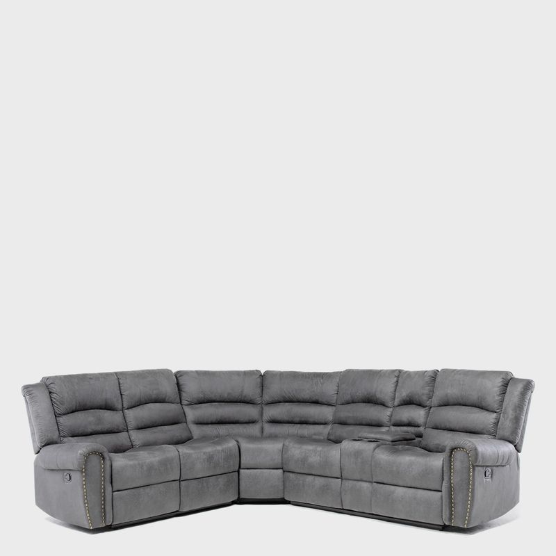 DANIELS - Sofá Seccional Reclinable Vaso Vintage Cuero Viejo Gris Daniels