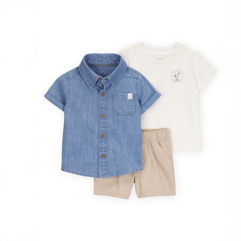 CARTER'S - Conjunto 3 Piezas Camisa, Body y Short Bebé Niño Carter's