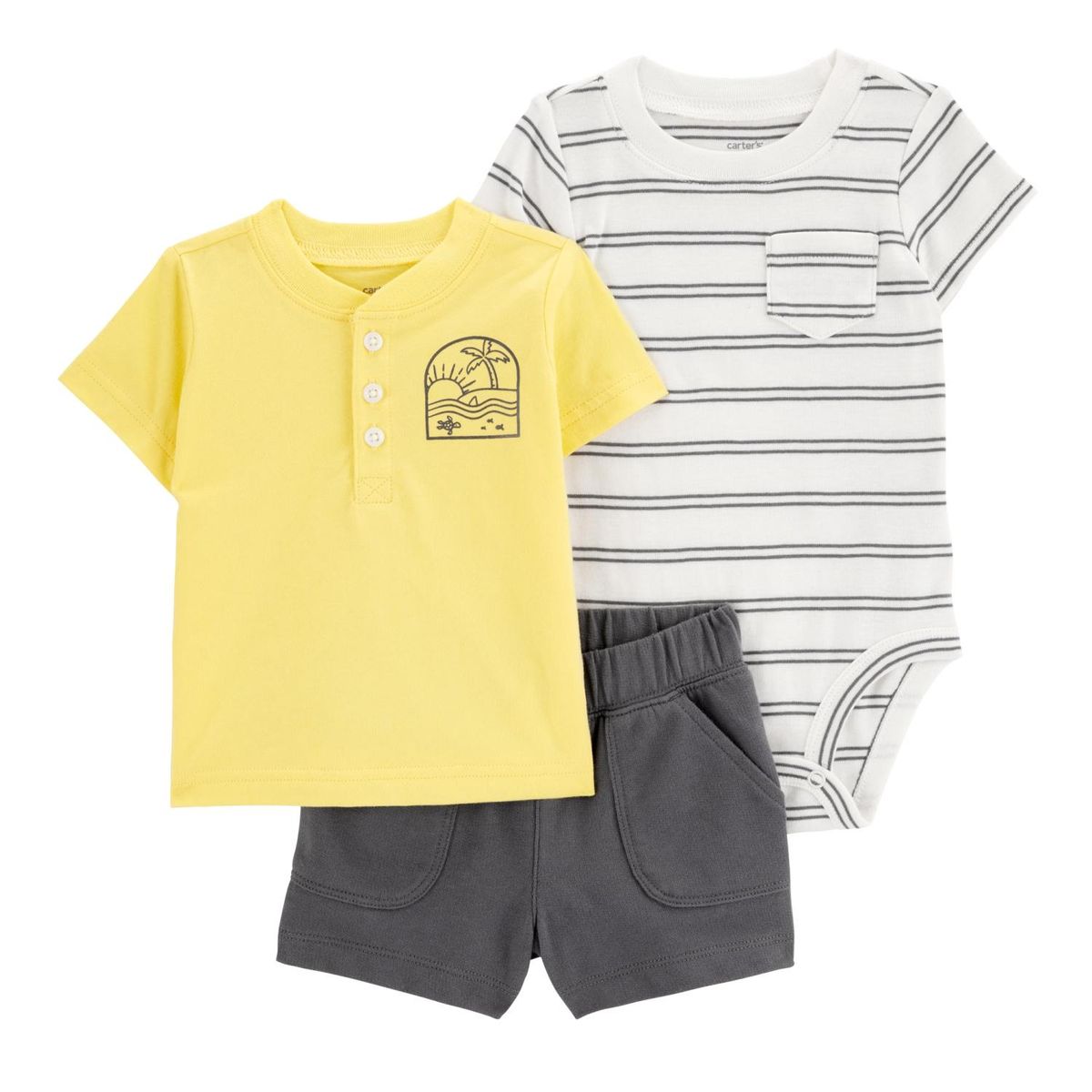 CARTER'S - Conjunto 3 Piezas Polera, Short y Body Bebé Niño Carter's