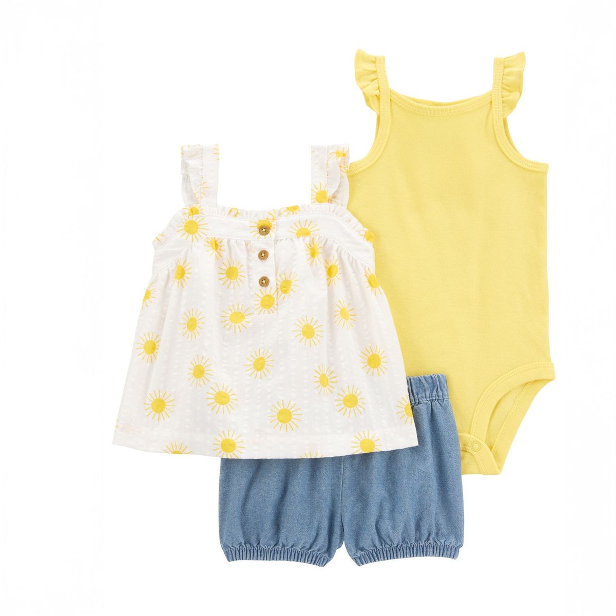 CARTER'S - Conjunto 3 Piezas Blusa, Body y Short Bombacho Bebé Niña Carter's