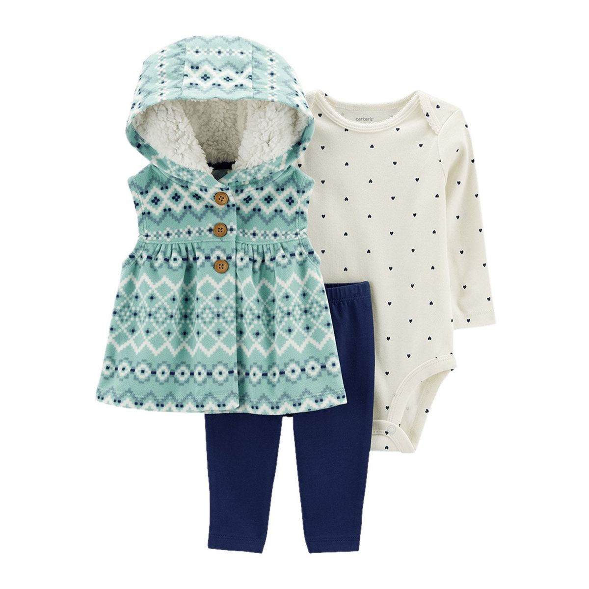 CARTER'S - Conjunto 3 Piezas Polerón, Calza y Body Bebé Niña Carter's