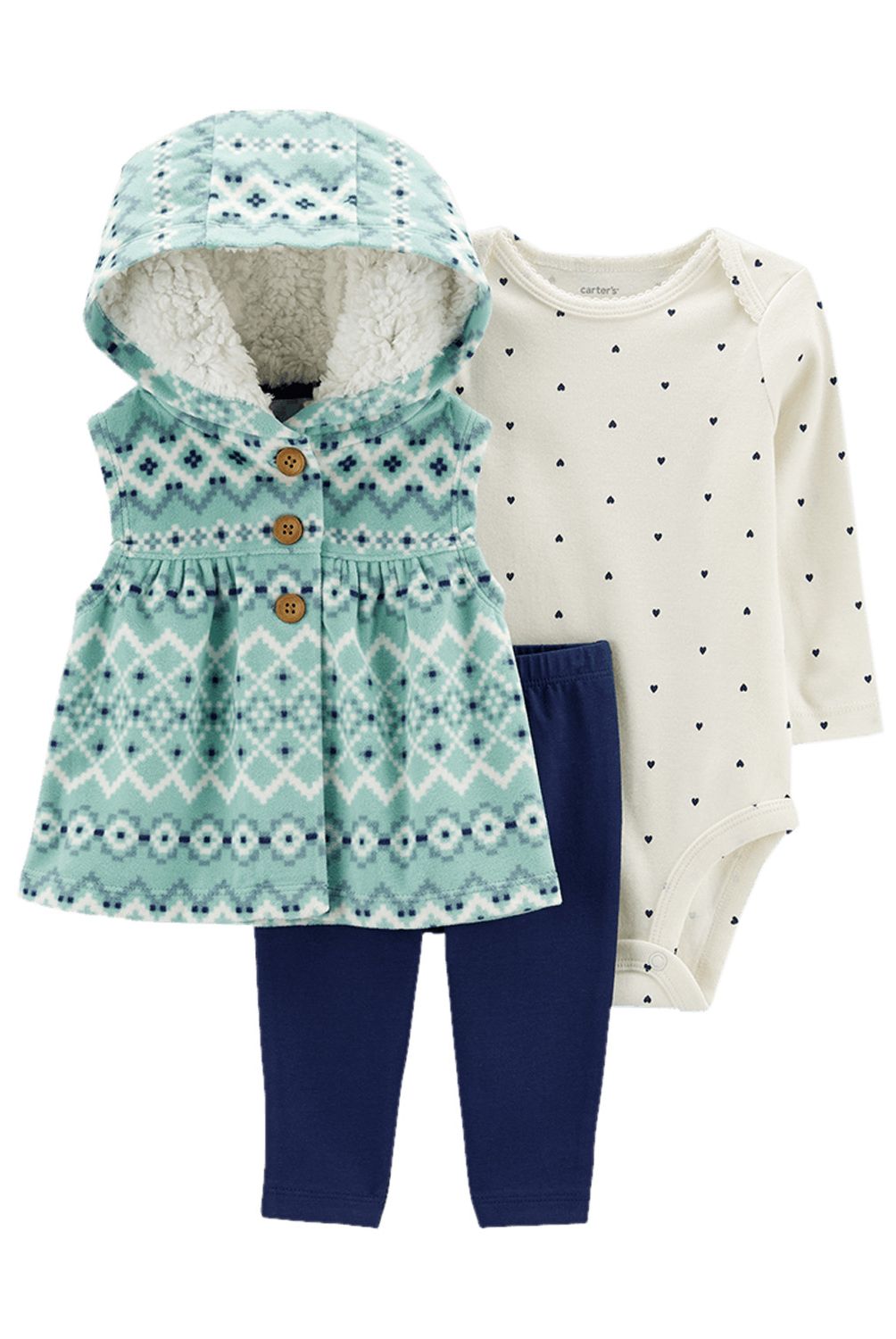 CARTER'S - Conjunto 3 Piezas Poleron, Calza Y Body Bebé Niña Bebé Niña Carter's