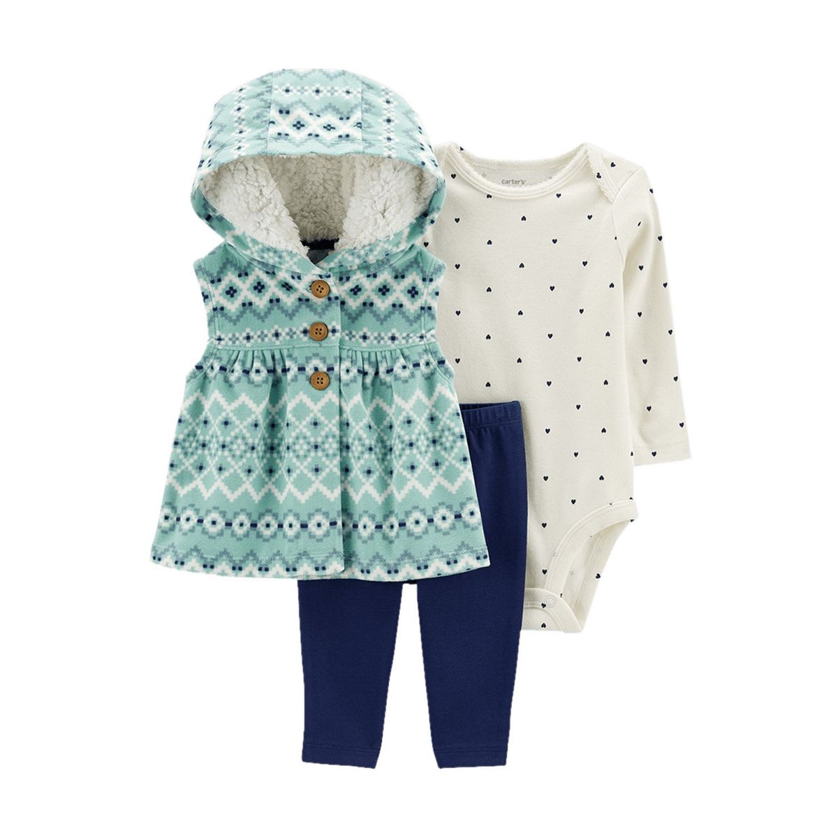 CARTER'S - Conjunto 3 Piezas Polerón, Calza y Body Bebé Niña Carter's