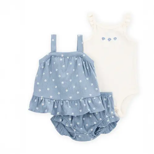 CARTER'S - Conjunto 3 Piezas Blusa, Body y Short Bombacho Bebé Niña