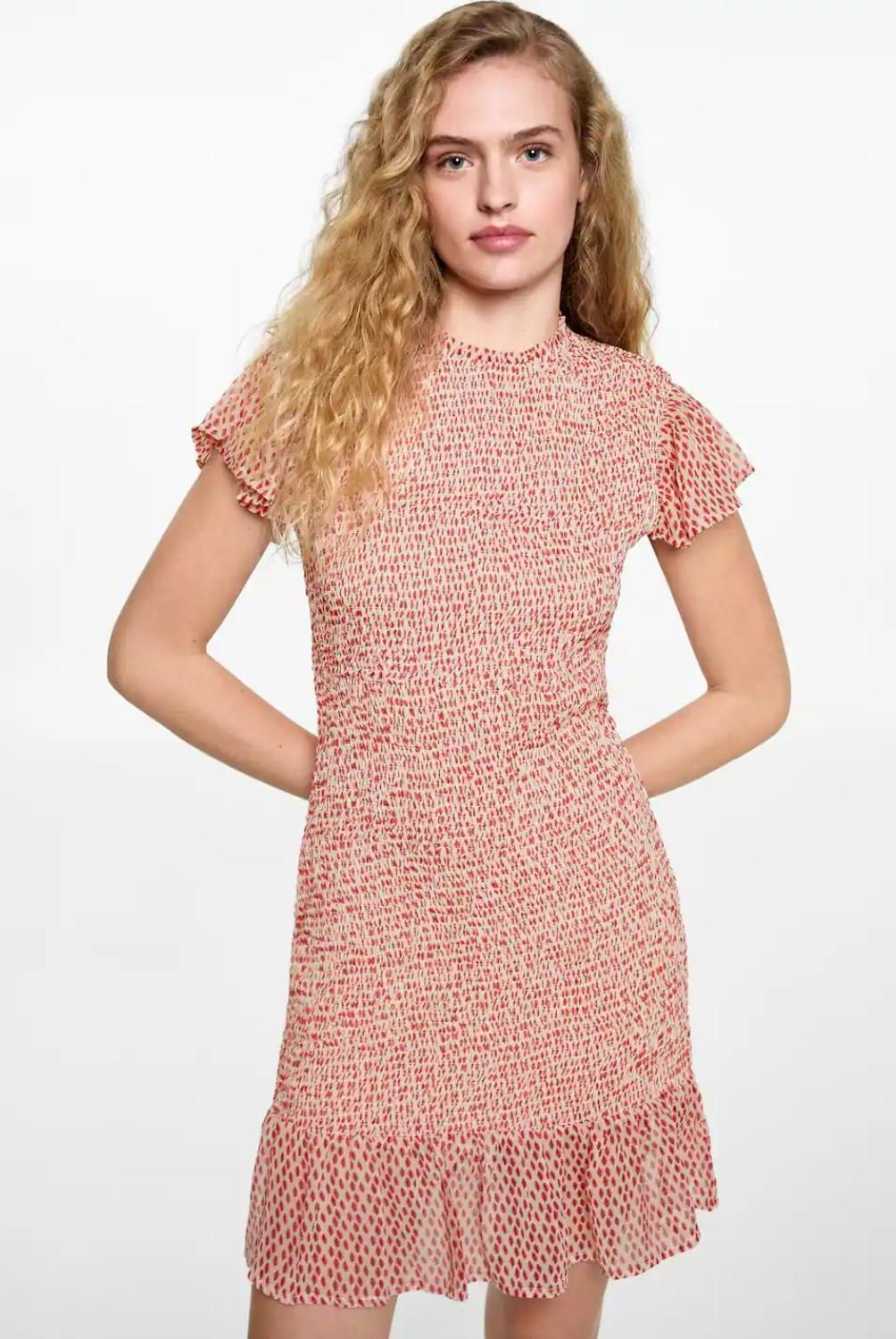 MANGO TEEN - Vestido Fruncido Estampado Mujer Mango Teen