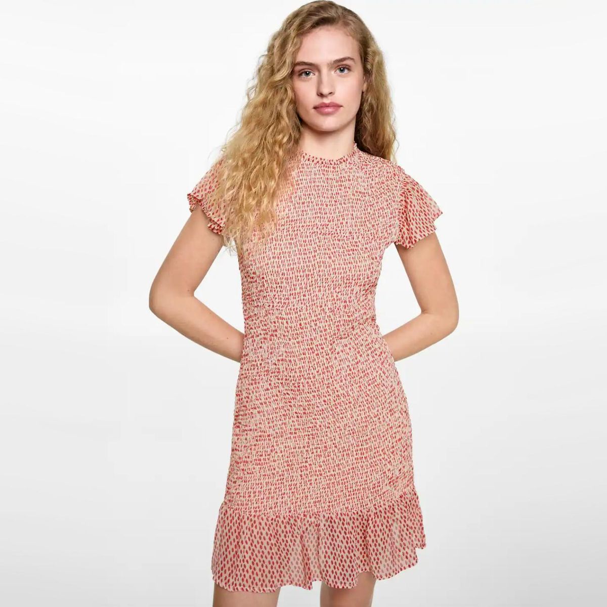 MANGO TEEN - Vestido Fruncido Estampado Mujer Mango Teen
