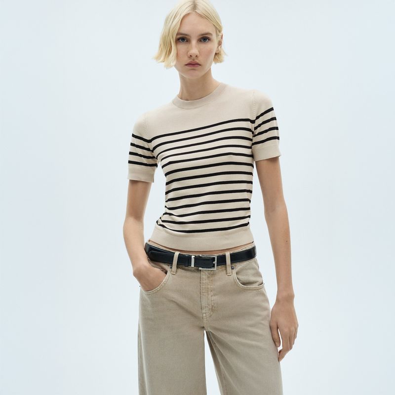 MANGO - Sweater Rayas Manga Corta Mujer Mango
