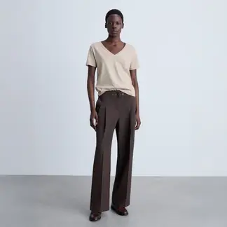 MANGO - Camiseta Algodón Cuello Pico Mujer