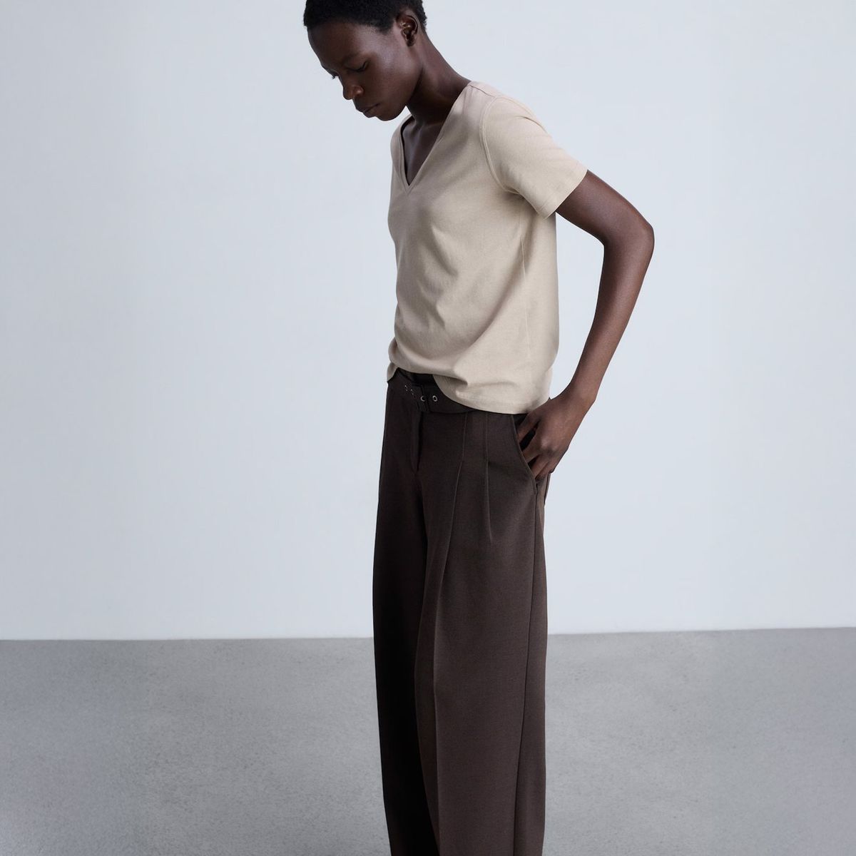 MANGO - Camiseta Algodón Cuello Pico Mujer Mango