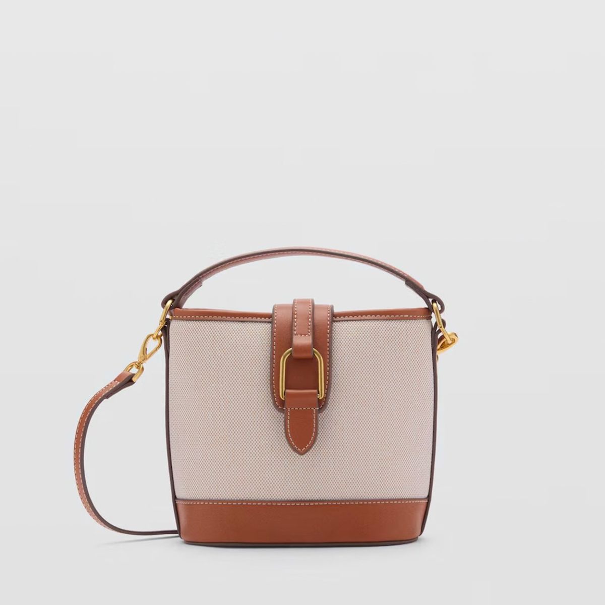 MANGO - Bolso Bucket Canvas Contraste Mujer Mango