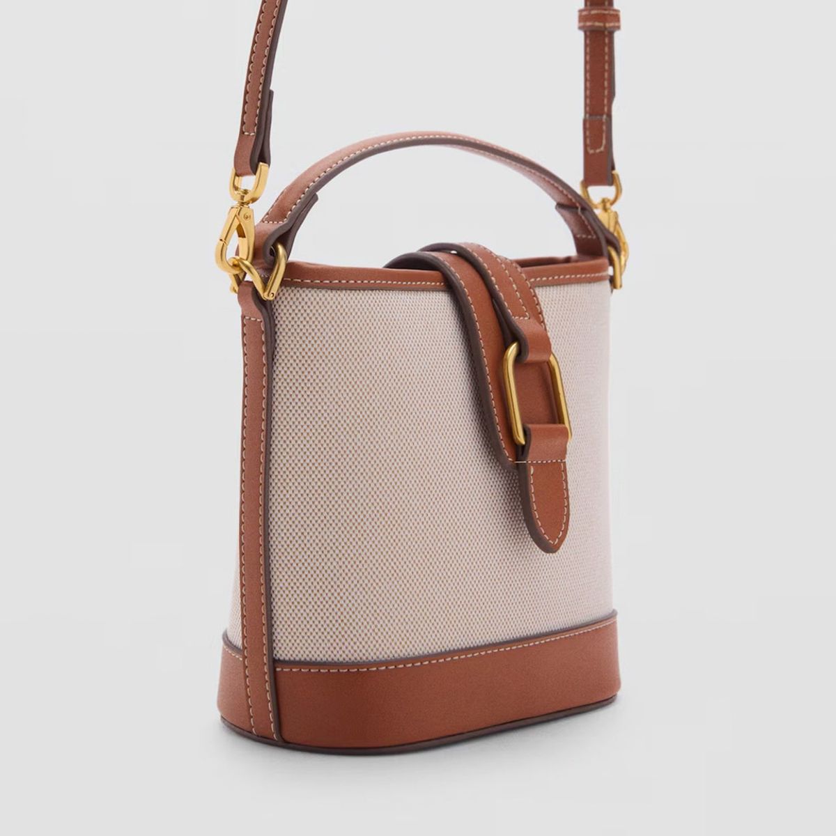 MANGO - Bolso Bucket Canvas Contraste Mujer Mango
