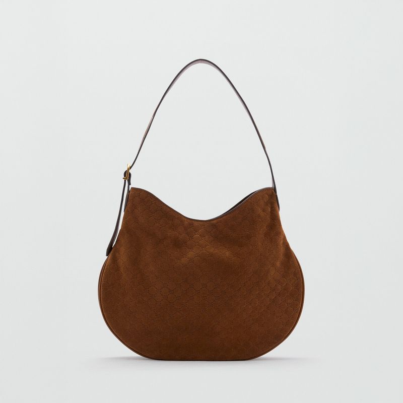 MANGO - Bolso Hombro Serraje Estampado Logo Mujer Mango