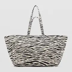 MANGO - Bolso Shopper Algodón Cebra Mujer
