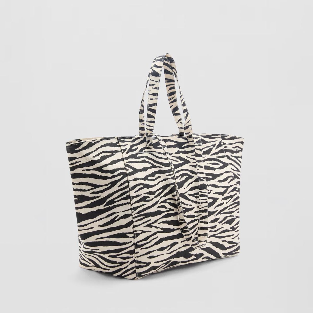 MANGO - Bolso Shopper Algodón Cebra Mujer Mango