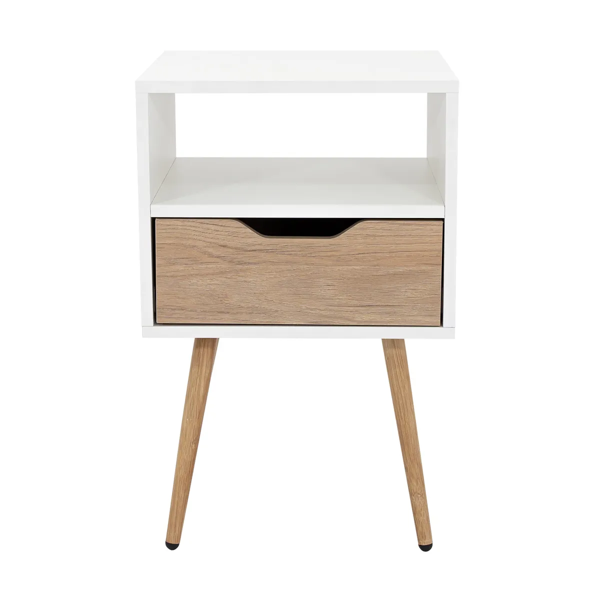 TUHOME - Velador Otom 1 Cajón Blanco Y Rovere Tuhome