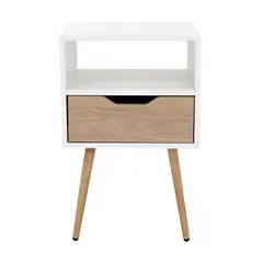 TUHOME - Velador Otom 1 Cajón Blanco Y Rovere