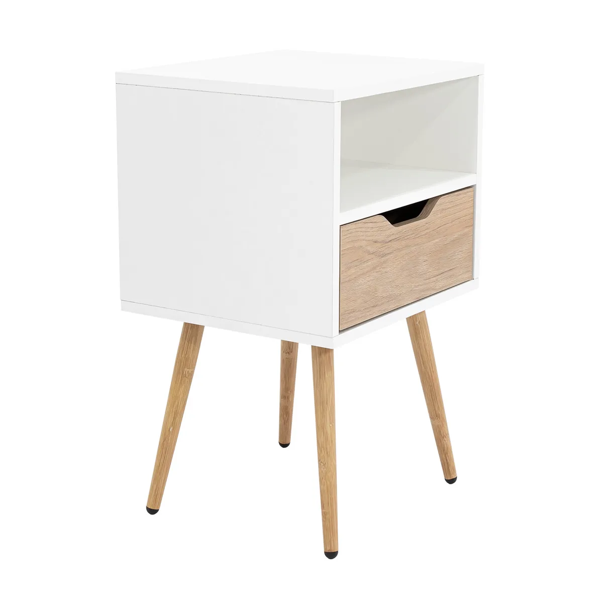 TUHOME - Velador Otom 1 Cajón Blanco Y Rovere Tuhome