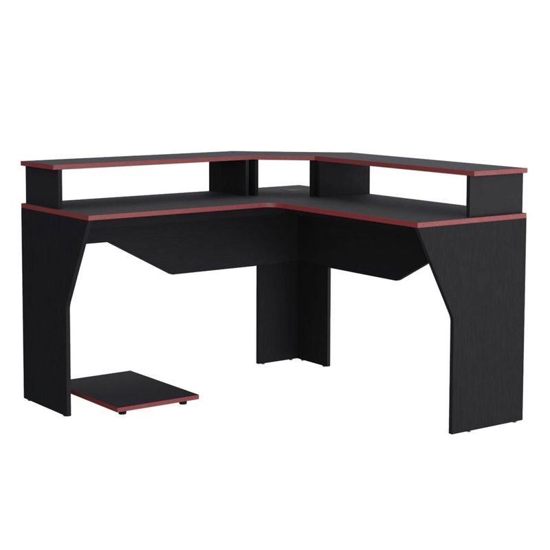 TUHOME - Escritorio Gamer En L Guma Wengue Canto Rojo Tuhome