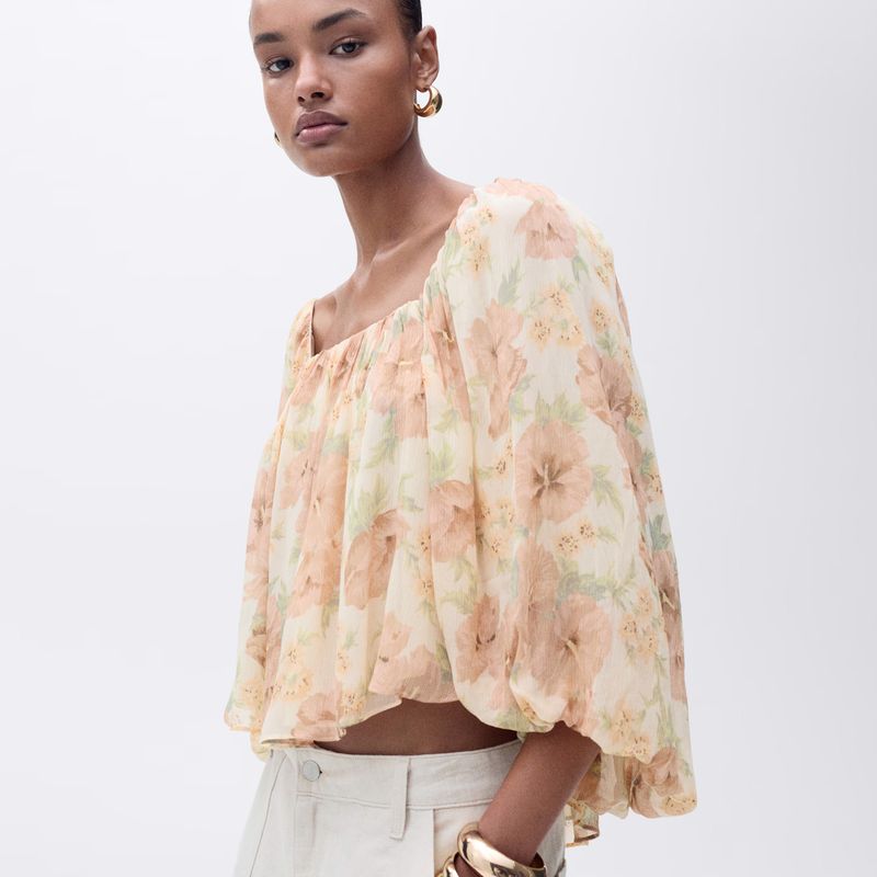 MANGO - Blusa Floral Espalda Abierta Mujer Mango