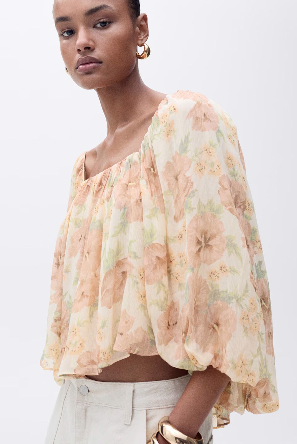 MANGO - Blusa Floral Espalda Abierta Mujer Mango