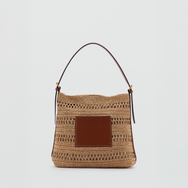 MANGO - Bolso Hombro Fibra Natural Mujer Mango
