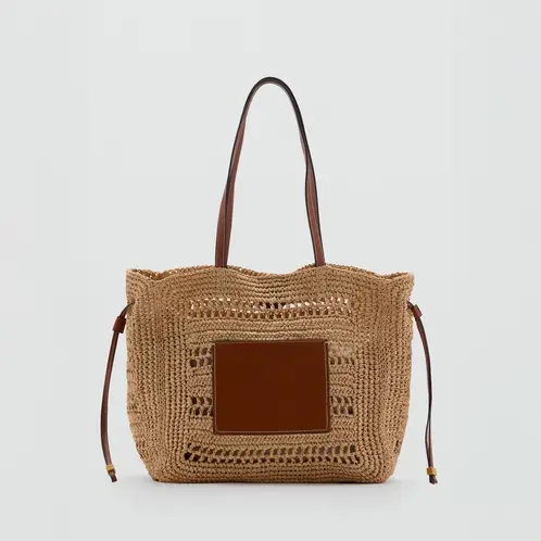 MANGO - Bolso Shopper Fibra Natural Mujer