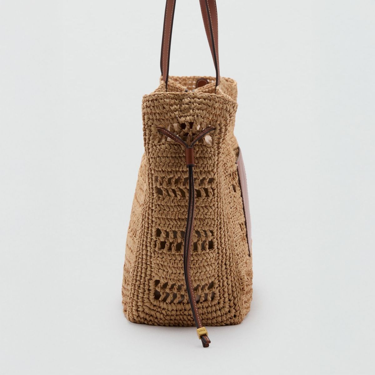 MANGO - Bolso Shopper Fibra Natural Mujer Mango