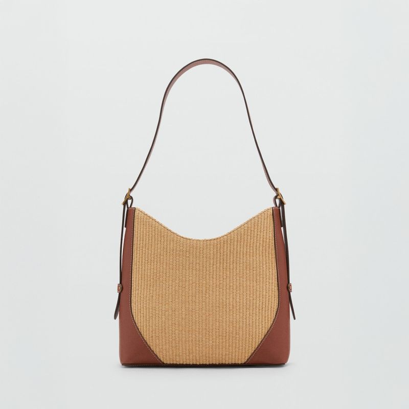 MANGO - Bolso Hombro Canvas Contraste Mujer Mango