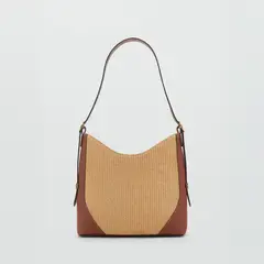 MANGO - Bolso Hombro Canvas Contraste Mujer