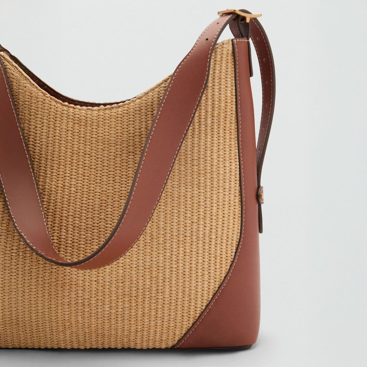 MANGO - Bolso Hombro Canvas Contraste Mujer Mango