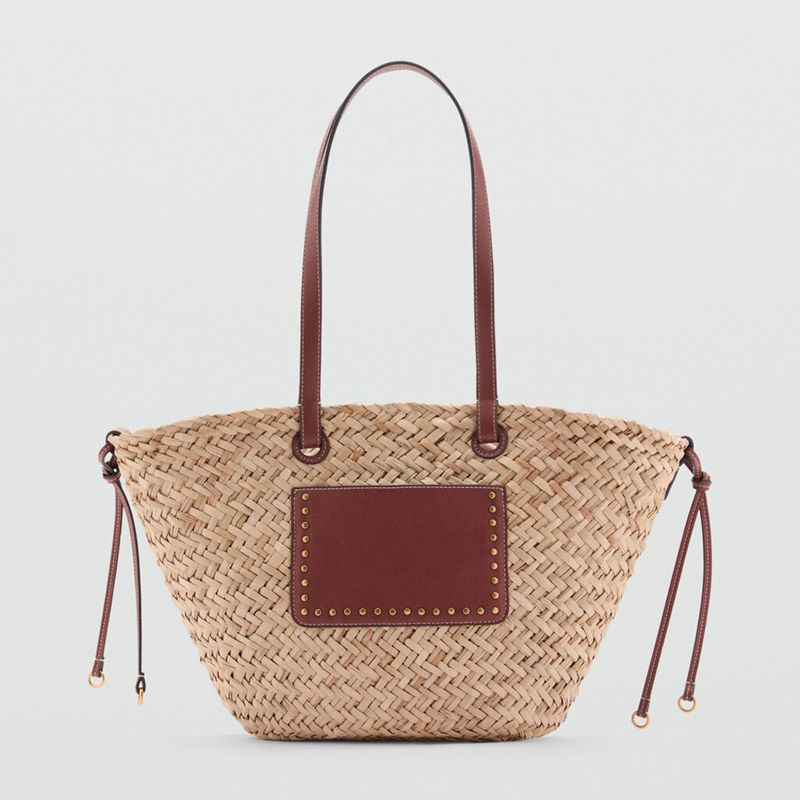 MANGO - Bolso Grande Doble Asa Fibra Natural Mujer Mango