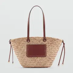 MANGO - Bolso Grande Doble Asa Fibra Natural Mujer