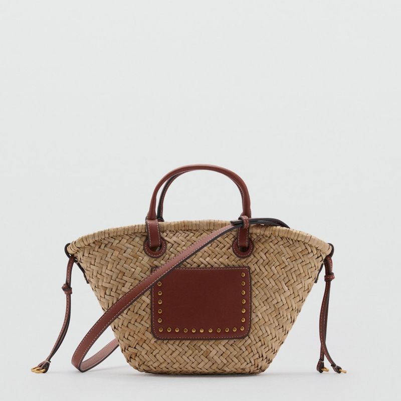 MANGO - Bolso Pequeño Doble Asa Fibra Natural Mujer Mango