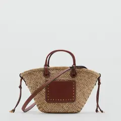MANGO - Bolso Pequeño Doble Asa Fibra Natural Mujer