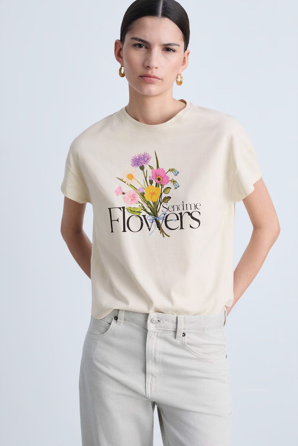 MANGO - Polera Algodón Mensaje Estampado Mujer Mango