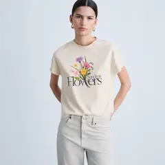 MANGO - Polera Algodón Mensaje Estampado Mujer