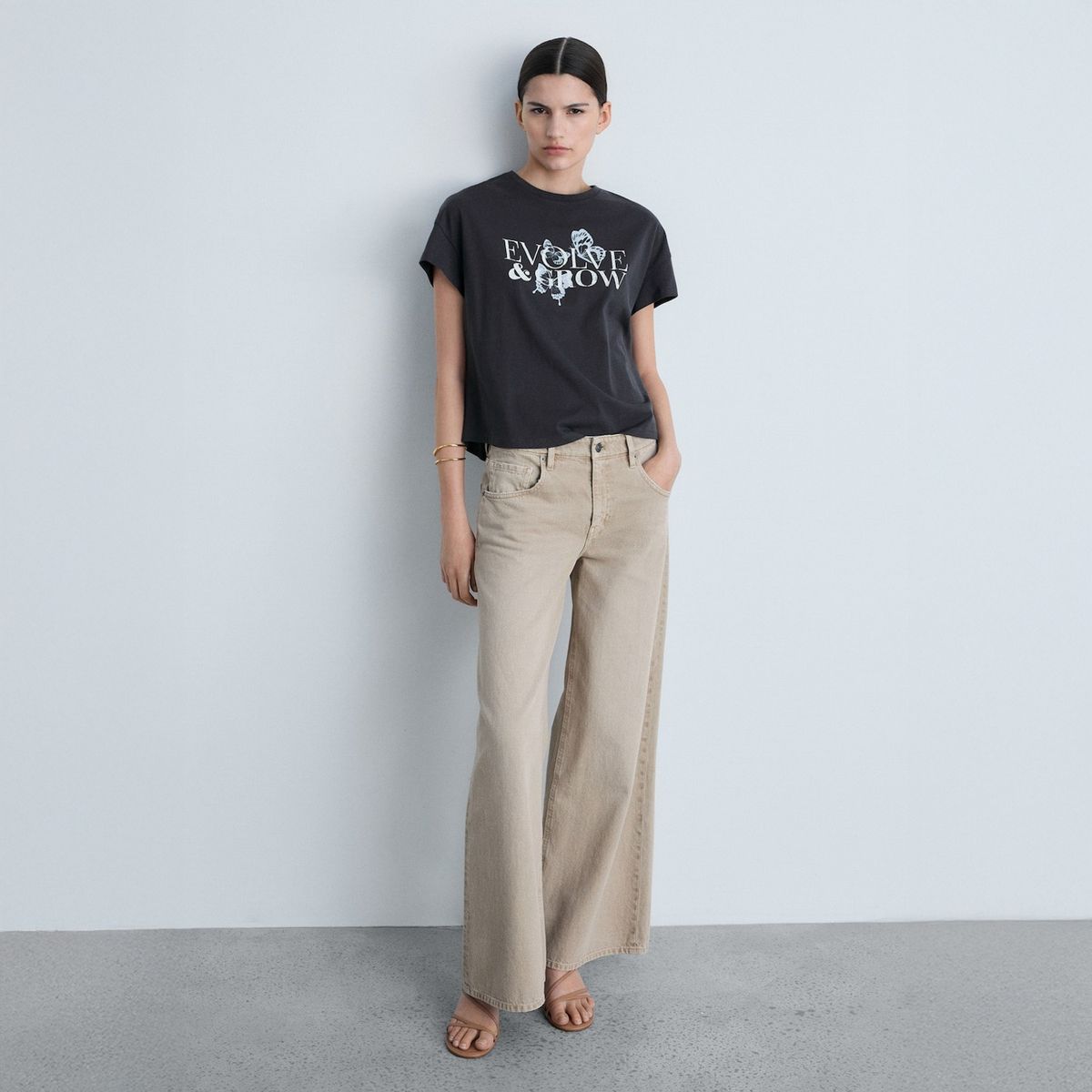 MANGO - Polera Algodón Mensaje Estampado Mujer Mango