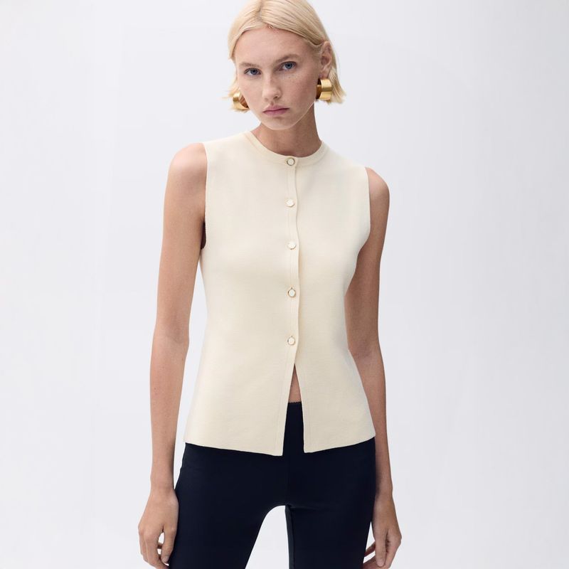 MANGO - Chaleco Punto Fino Botones Mujer Mango