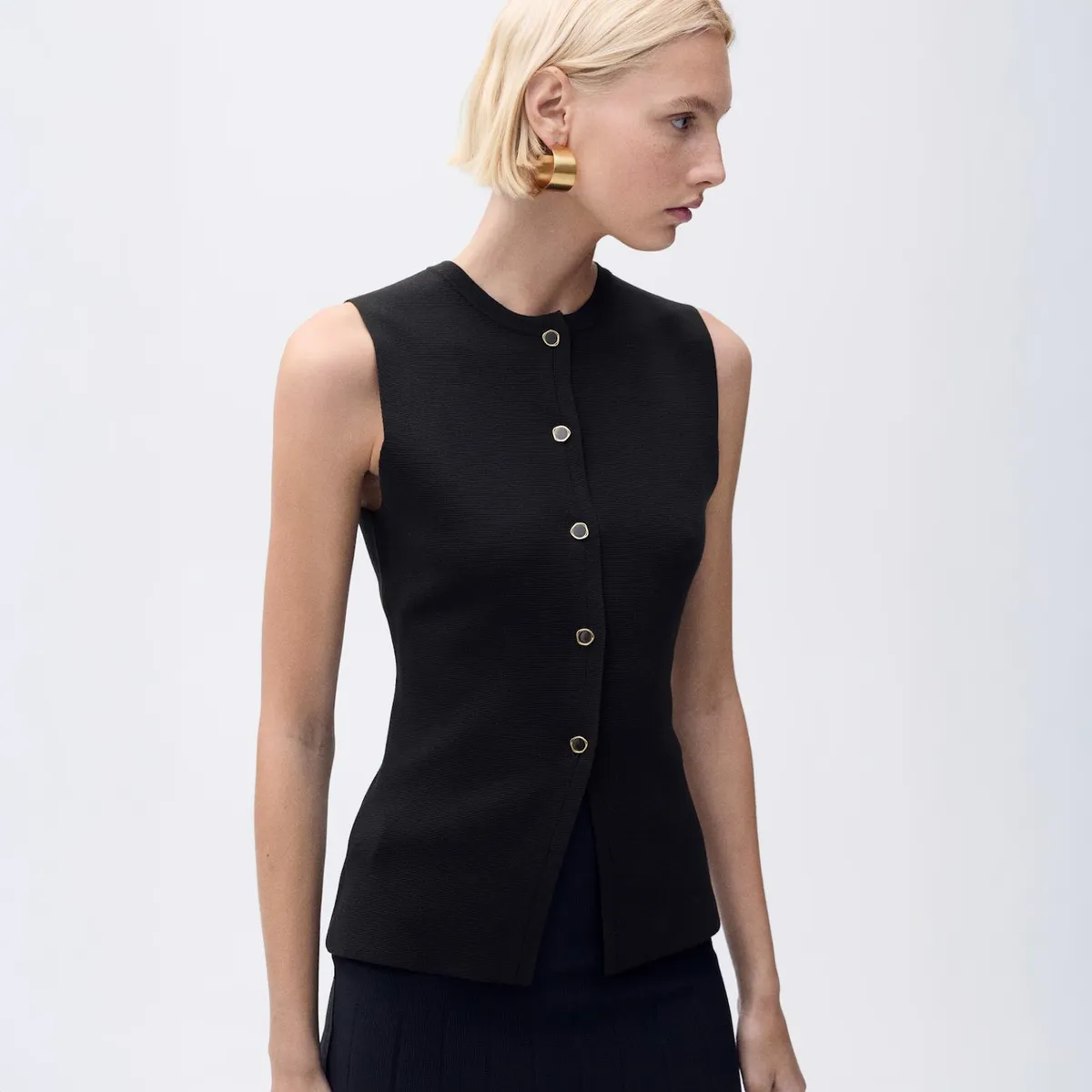 MANGO - Chaleco Punto Fino Botones Mujer Mango