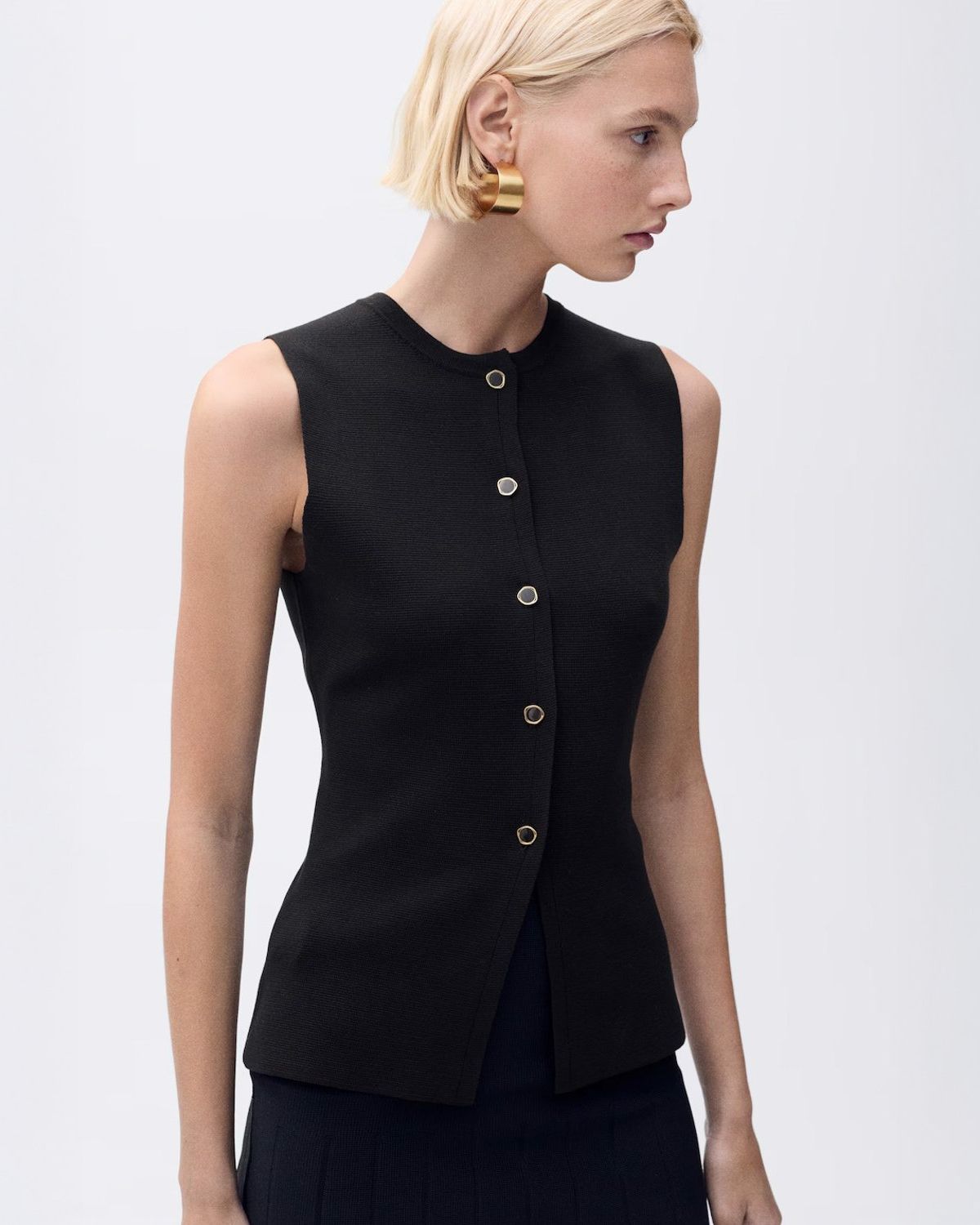 MANGO Chaleco Punto Fino Botones Mujer Mango