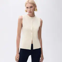 MANGO - Chaleco Punto Fino Botones Mujer