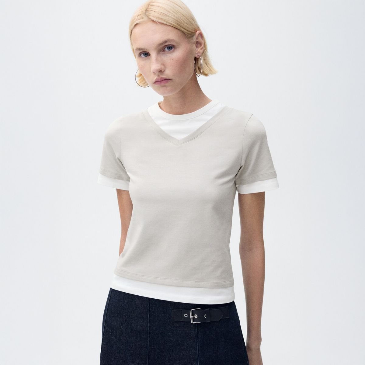 MANGO - Polera Combinada Algodón Mujer Mango