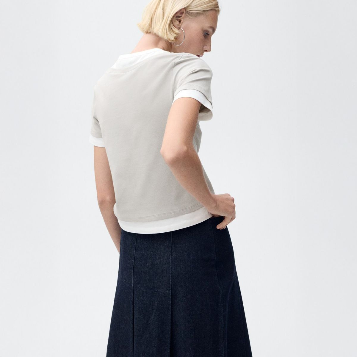 MANGO - Polera Combinada Algodón Mujer Mango