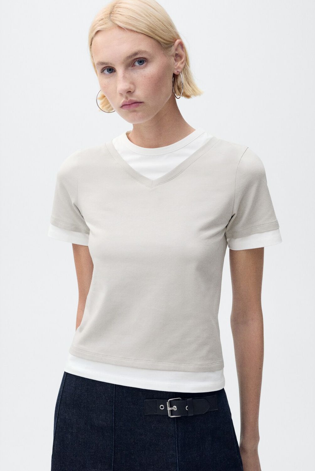 MANGO - Polera Combinada Algodón Mujer Mango