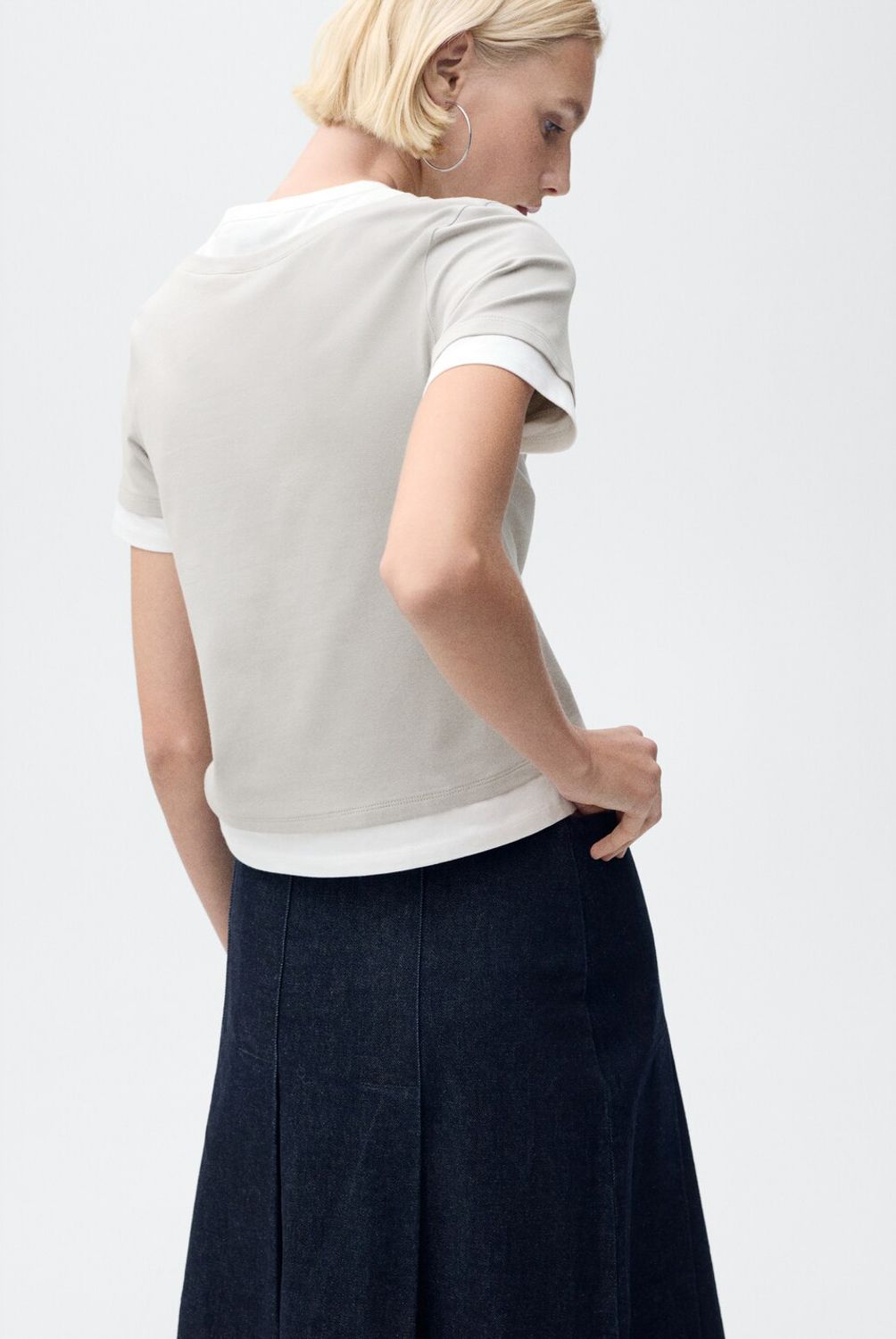 MANGO - Polera Combinada Algodón Mujer Mango